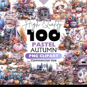 Pastel Autumn PNG Clipart Big Bundle Watercolor Pastel Halloween PNG Violet Fall Decor Graphics Holiday Art PNG Illustrations