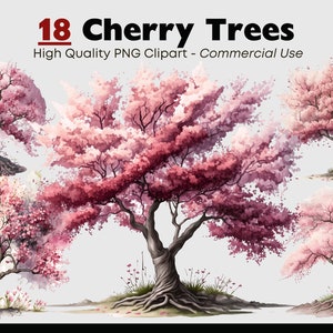 Kirschbaum Clipart, hochwertige Baum PNG, Aquarell Baum Grafiken, sofortiger Download Kirschblüte PNG, rosa Baum digitale Grafik