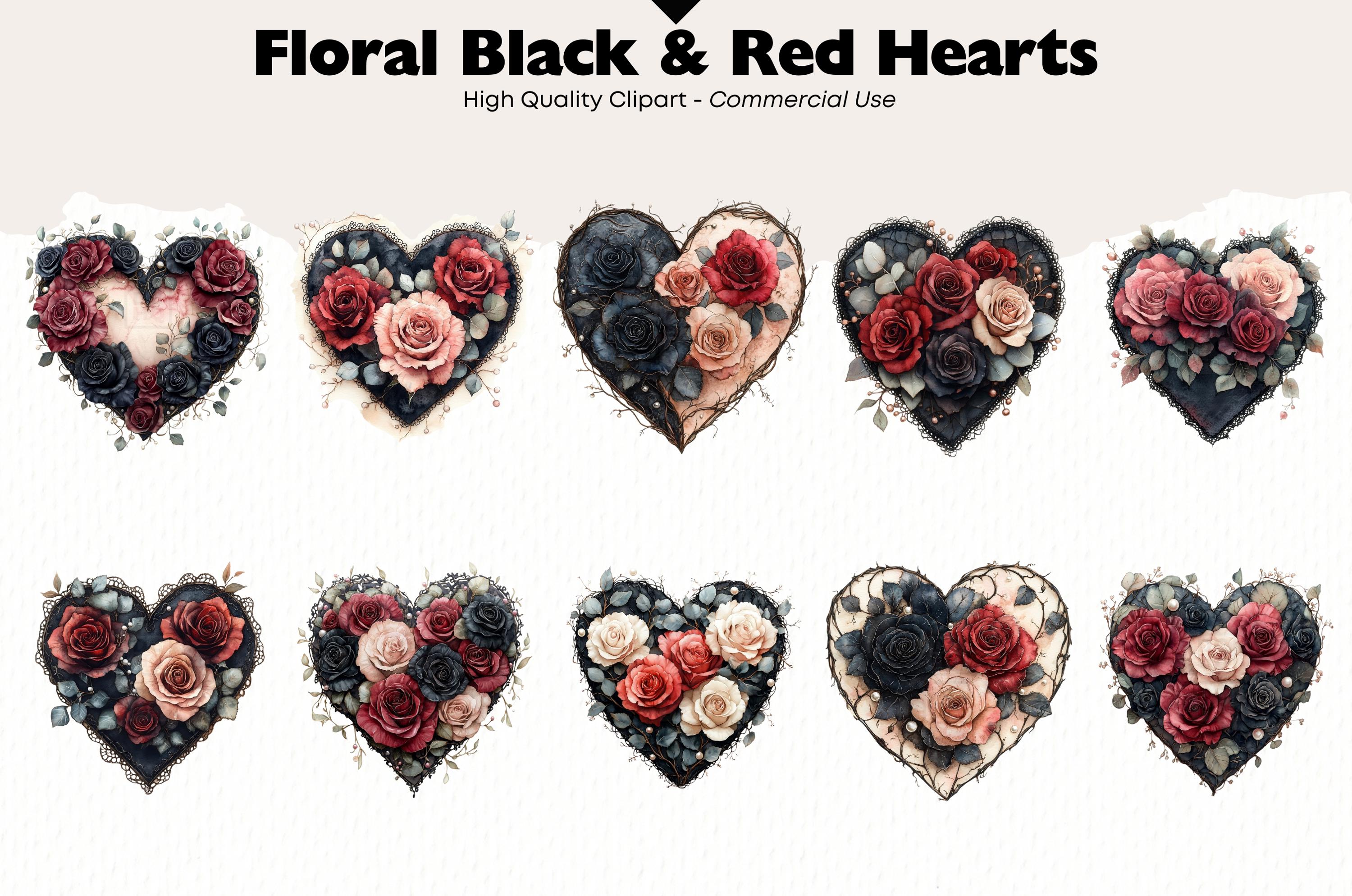 Floral Heart Clipart Bundle Watercolor Valentines Day Decor PNG Love ...