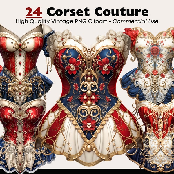 Vintage Couture Corset Clipart Bundle, Masquerade PNG, Timeless Fashion Glamour, Chic Retro Watercolor Designs, Paper Crafts, Scrapbook