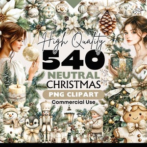 Neutral Christmas Clipart Bundle - Rustic Winter Graphics Digital Download Watercolour Png Christmas Ornaments in Browns and Tans