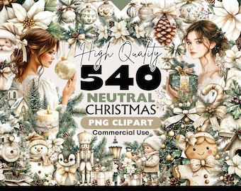 Neutral Christmas Clipart Bundle - Rustic Winter Graphics Digital Download Watercolour Png Christmas Ornaments in Browns and Tans