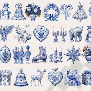 Christmas Delftware Big Clipart Bundle, Vintage Blue Delft Style ...