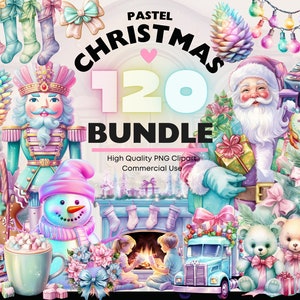 Pastel Christmas PNG Clipart Big Bundle, Watercolor Pastel Christmas PNG, Pink Christmas Winter Graphics Neon Holiday Art PNG Illustrations