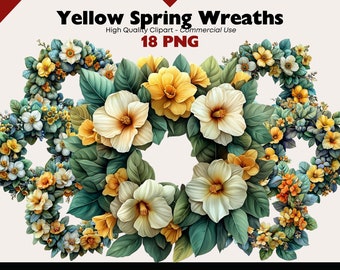 Gelber Frühlingskranz Clipart, Narzissen Kranz PNG, Frühlingsblumen Aquarell, gelbes Blumengesteck, Osterstrauß Digitale Grafik