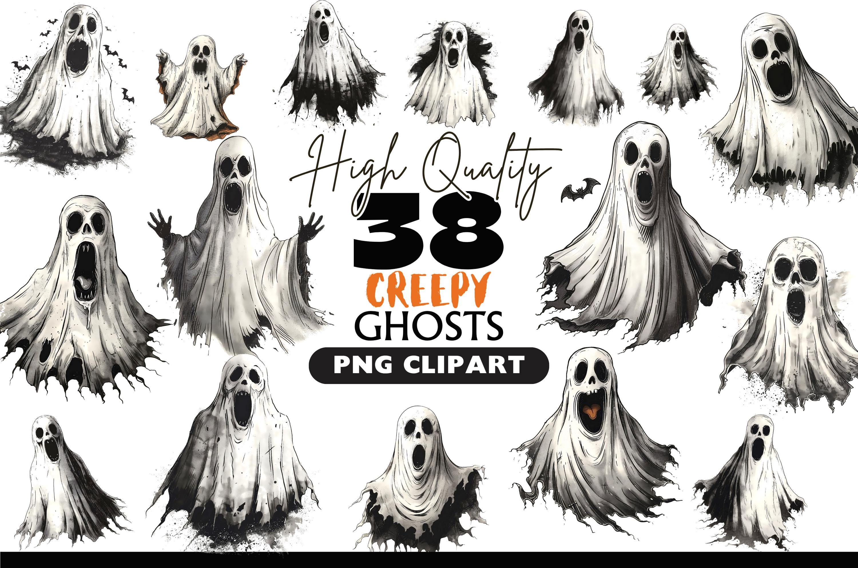 Scareful Creepy Ghost Clipart PNG Scary Halloween Illustrations, Haunted Horror ...