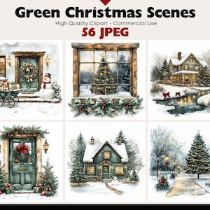 Winter Scenes Clipart Bundle Snowy Landscapes Graphics Digital Download JPEG Holiday Art Watercolor Christmas Village Clipart Commercial Use