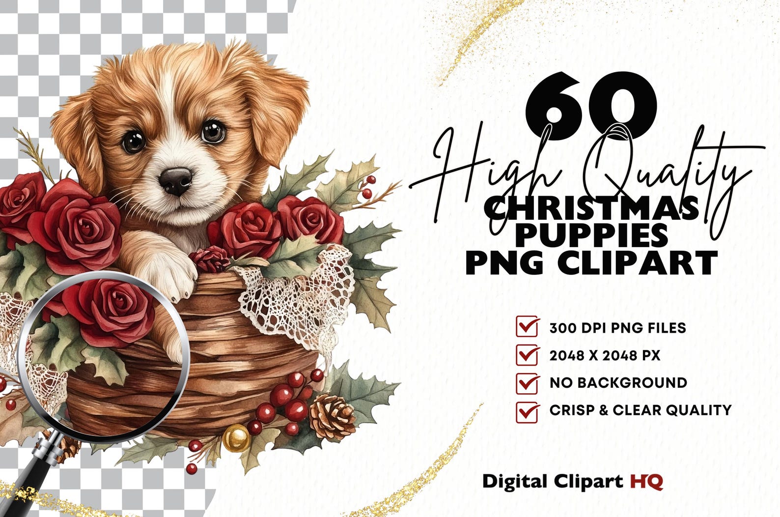 Adorable Christmas Puppies Clipart Bundle Watercolor Cute Holiday Dog ...