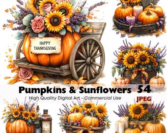 Imágenes prediseñadas JPEG de escenas de calabazas y girasoles, decoración rústica de cocina de granja, otoño, imprimible, Acción de Gracias, cosecha, descarga digital, manualidades en papel
