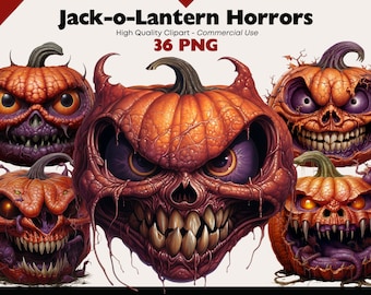 Scary Pumpkin Clipart, Jack O Lantern Digital Download, PNG