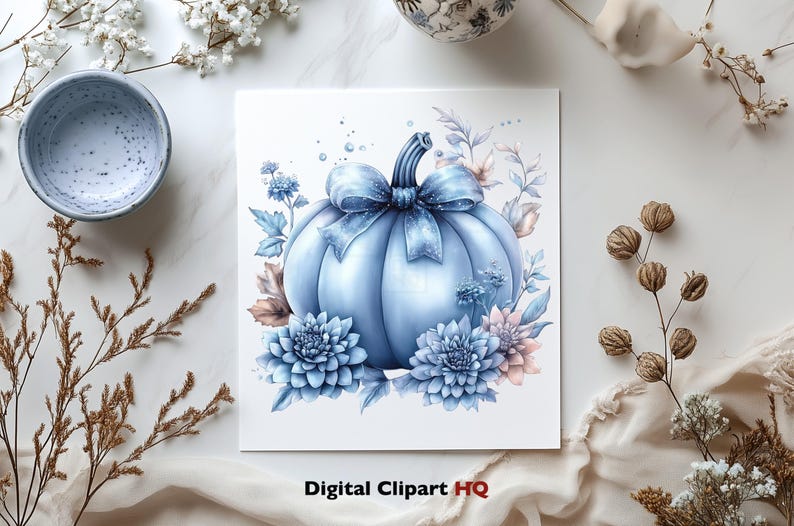 Light Blue Pumpkins Clipart Bundle Autumn Watercolor Png Pumpkin and ...