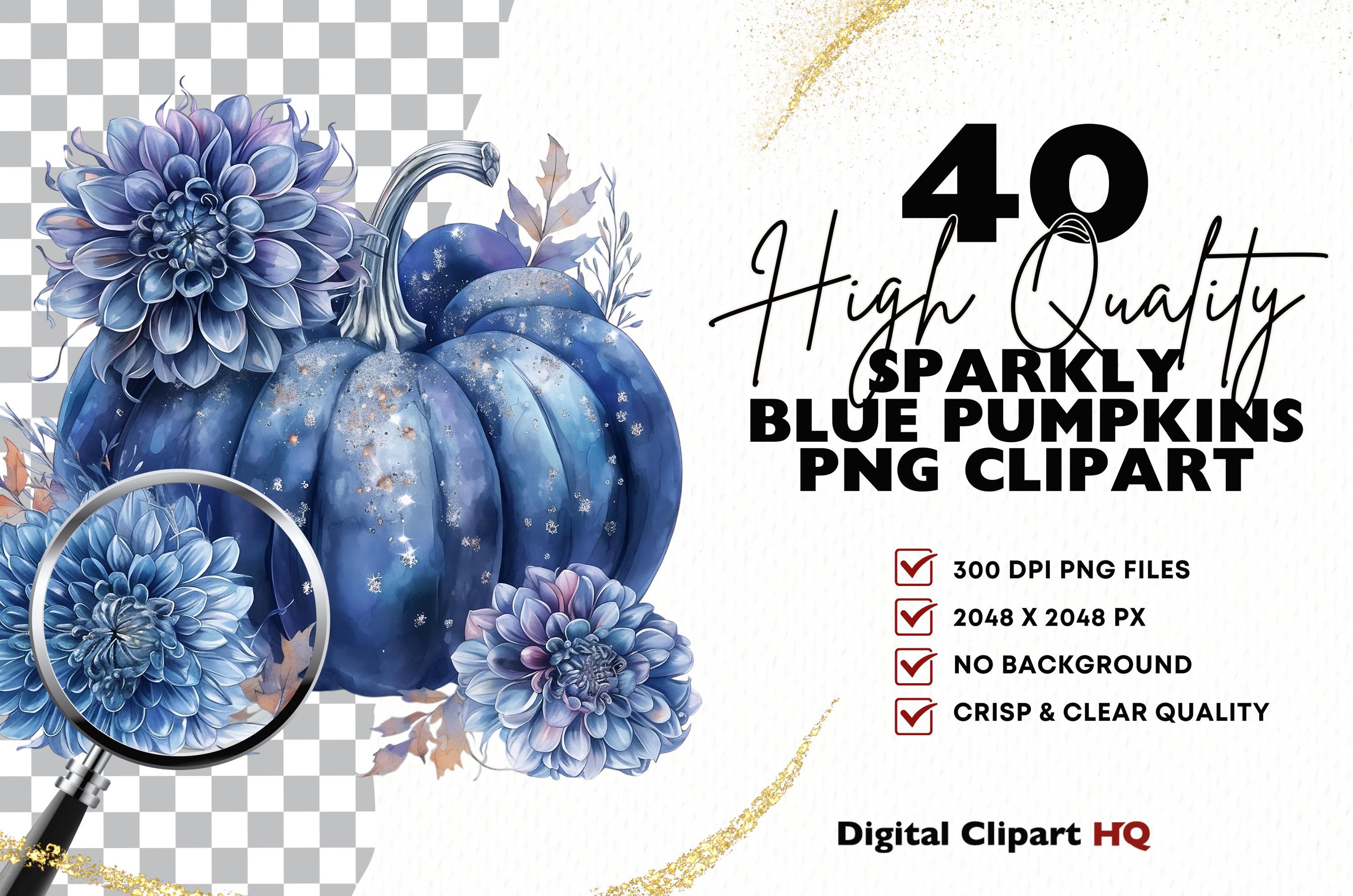 Sparkly Blue Pumpkins Clipart Bundle Autumn Watercolor Png Pumpkin and ...