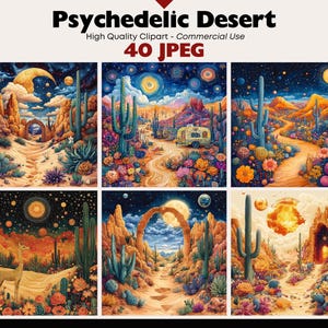 40 Psychedelic Desert Scenery Clipart Commercial Use Enchanted Landscapes Graphics Digital Download Watercolor Paper Crafts Junk Journal