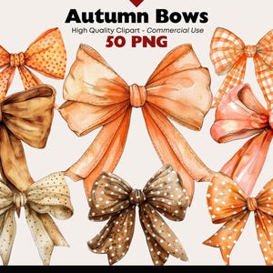 Lot de cliparts avec noeud d'automne | Nœuds papillon sur le thème de l'automne | Téléchargement numérique PNG | Graphiques aquarelle noeud | Art déco rustique saisonnier | Noeud coquette
