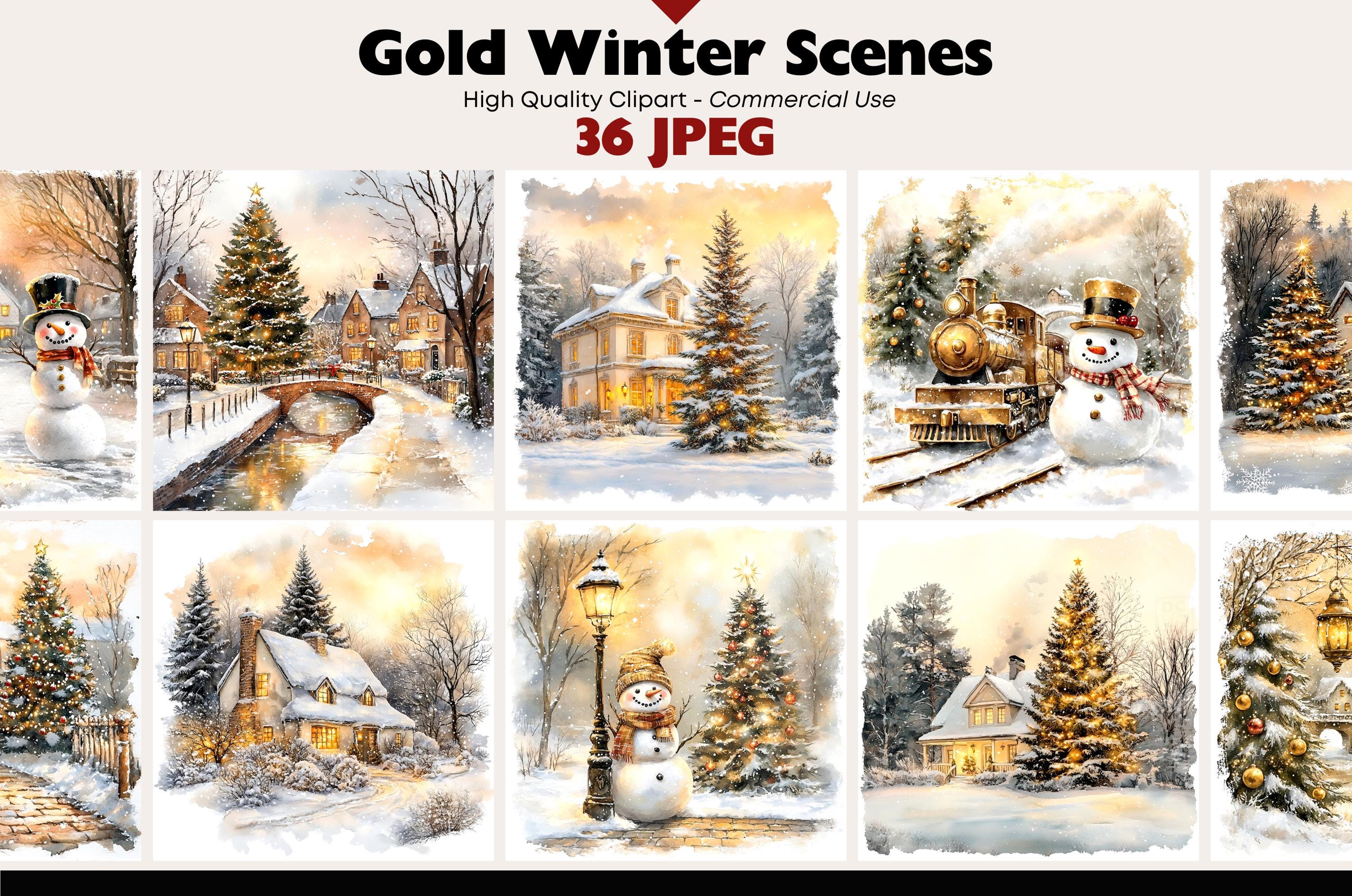 Winter Scenes Clipart Bundle Snowy Landscapes Graphics Digital Download ...