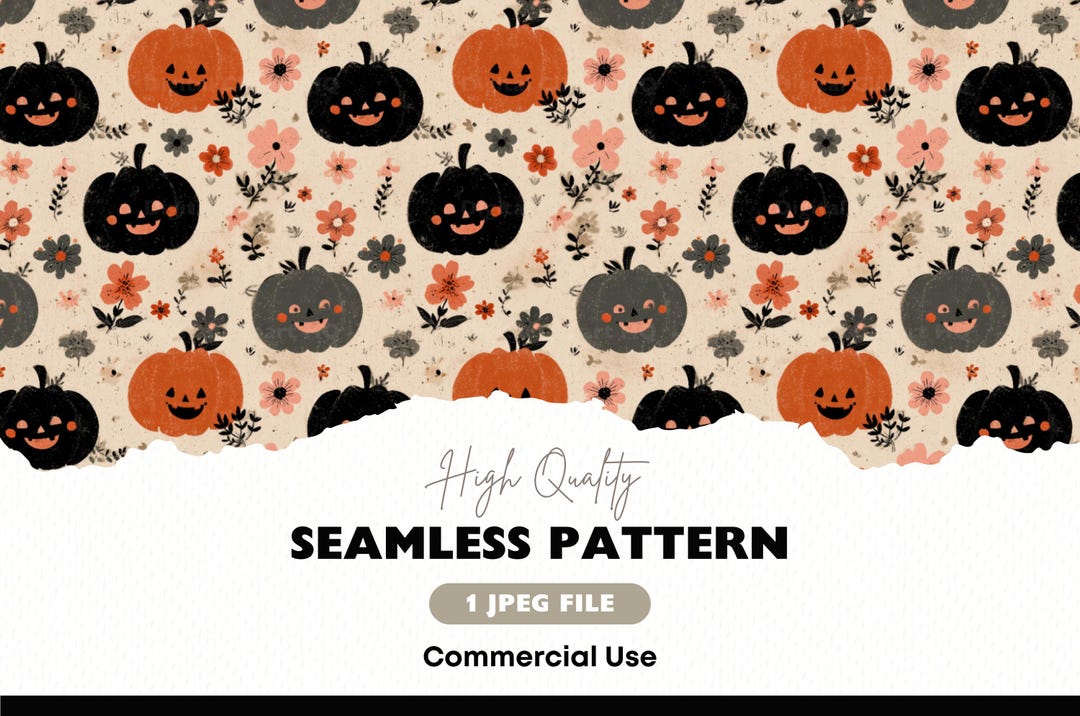 Halloween Pumpkin Seamless Pattern, Fall Halloween Digital Paper JPG ...