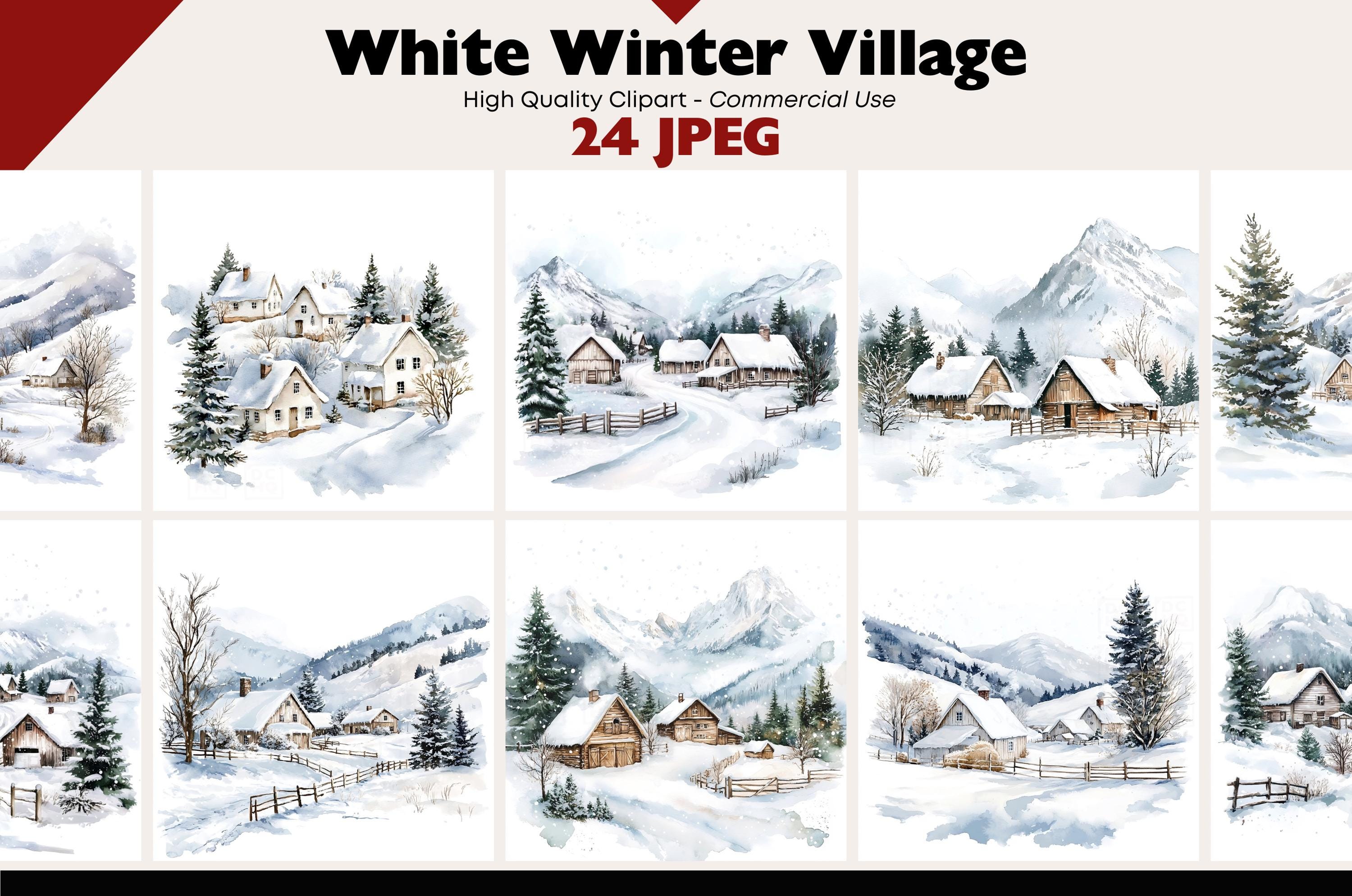 Winter Scenes Clipart Bundle Snowy Landscapes Graphics Digital Download ...