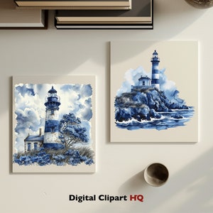 Vintage Lighthouse Clipart Bundle, Rustic Lighthouse Watercolor ...