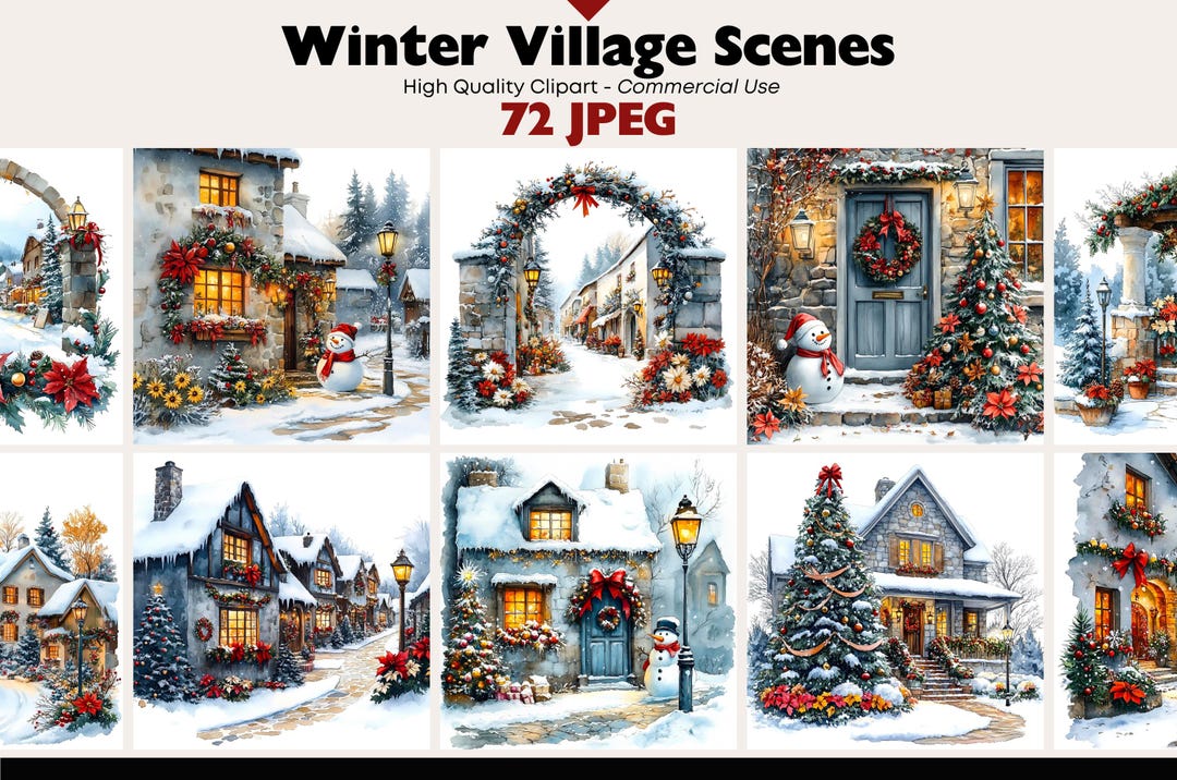 Winter Scenes Clipart Bundle Snowy Landscapes Graphics Digital Download ...