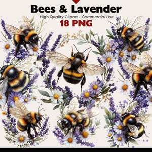 Aquarell Bienen Lavendel Clipart Bundle Floral Honigbiene PNG für Junk Journals Scrapbooking Papierhandwerk Junk Journal Digital Download