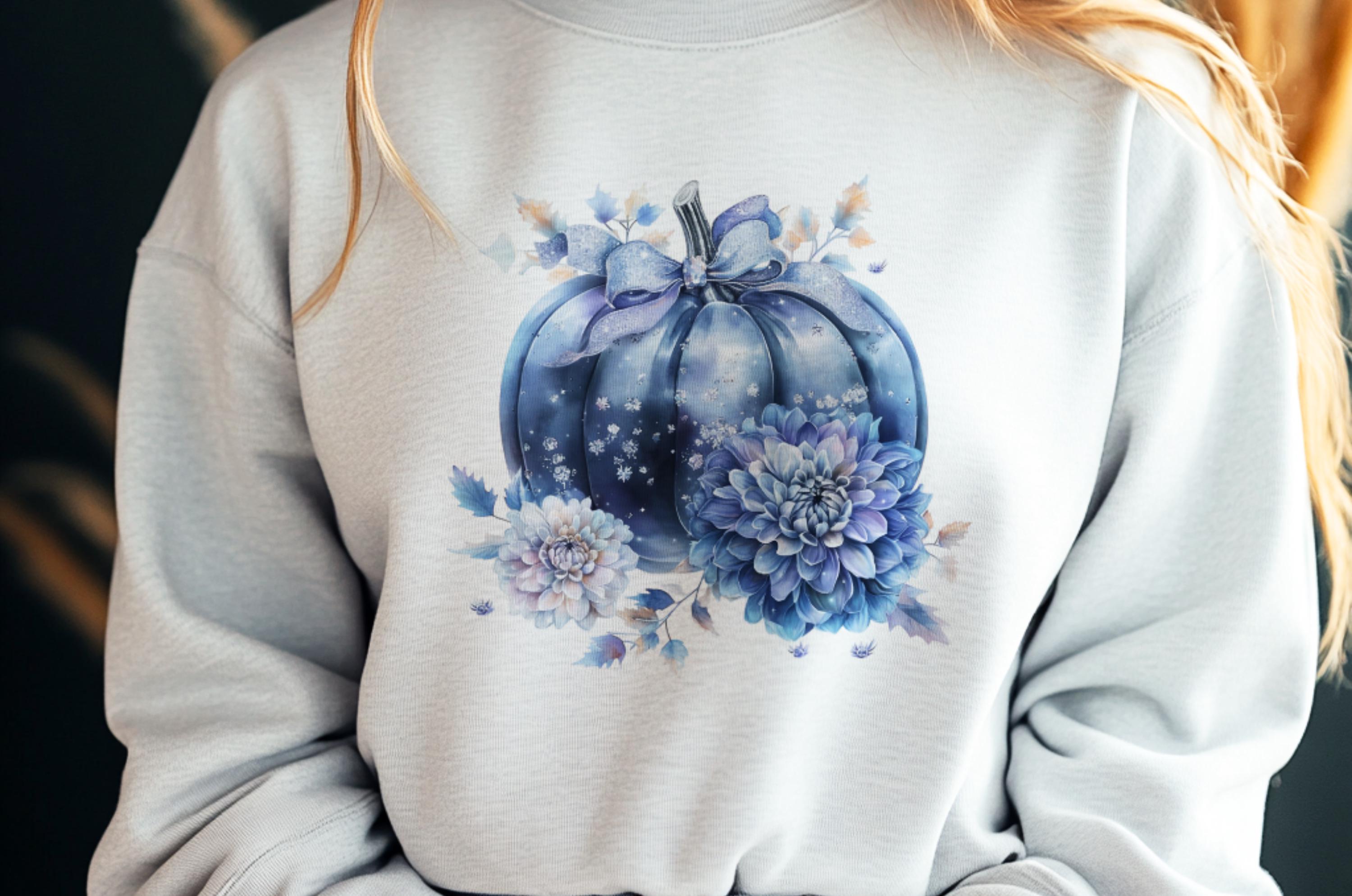 Sparkly Blue Pumpkins Clipart Bundle Autumn Watercolor Png Pumpkin and ...