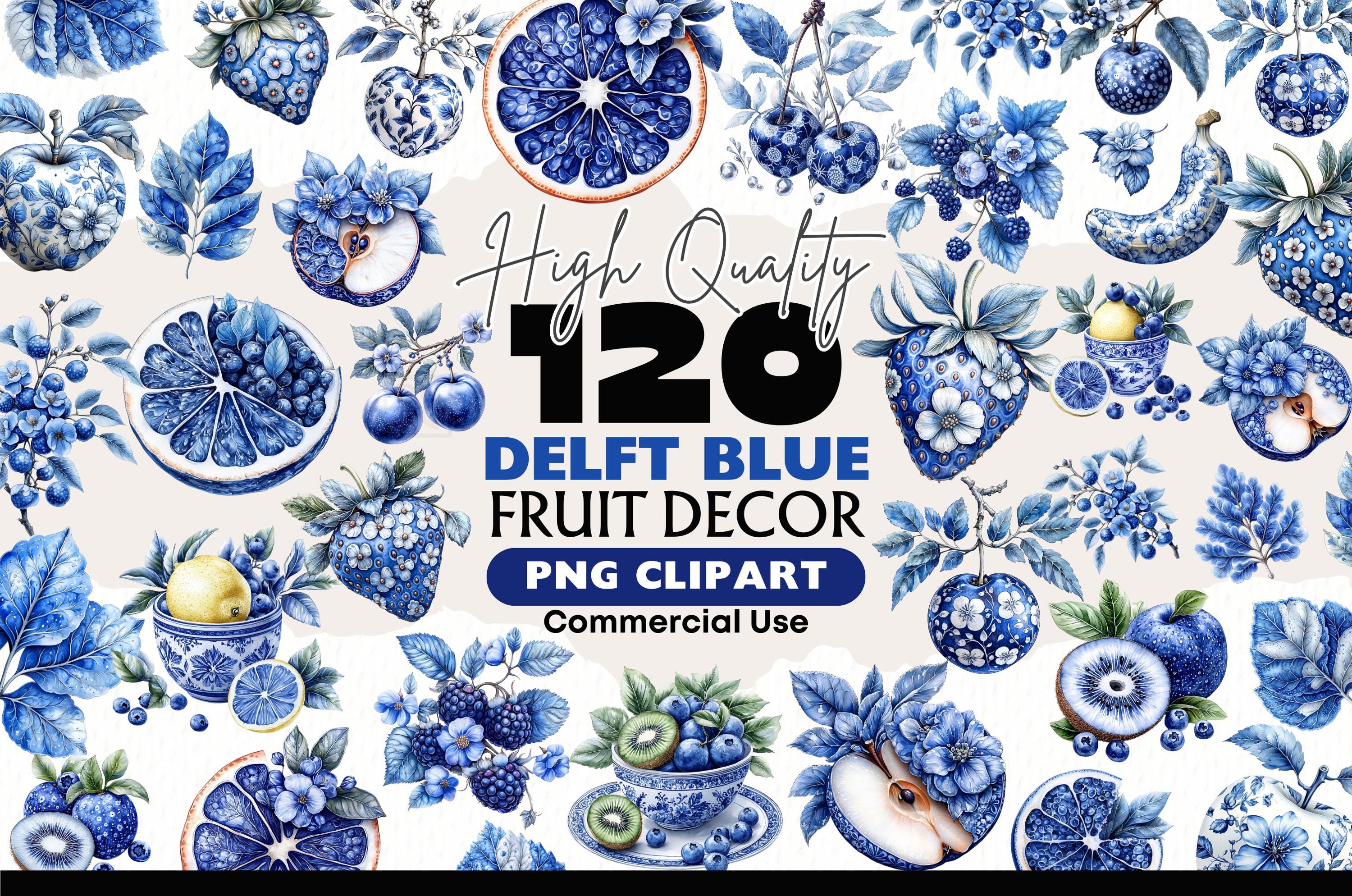 Delft Blue Fruit Clipart Bundle Watercolor Dutch Delft Style PNG ...