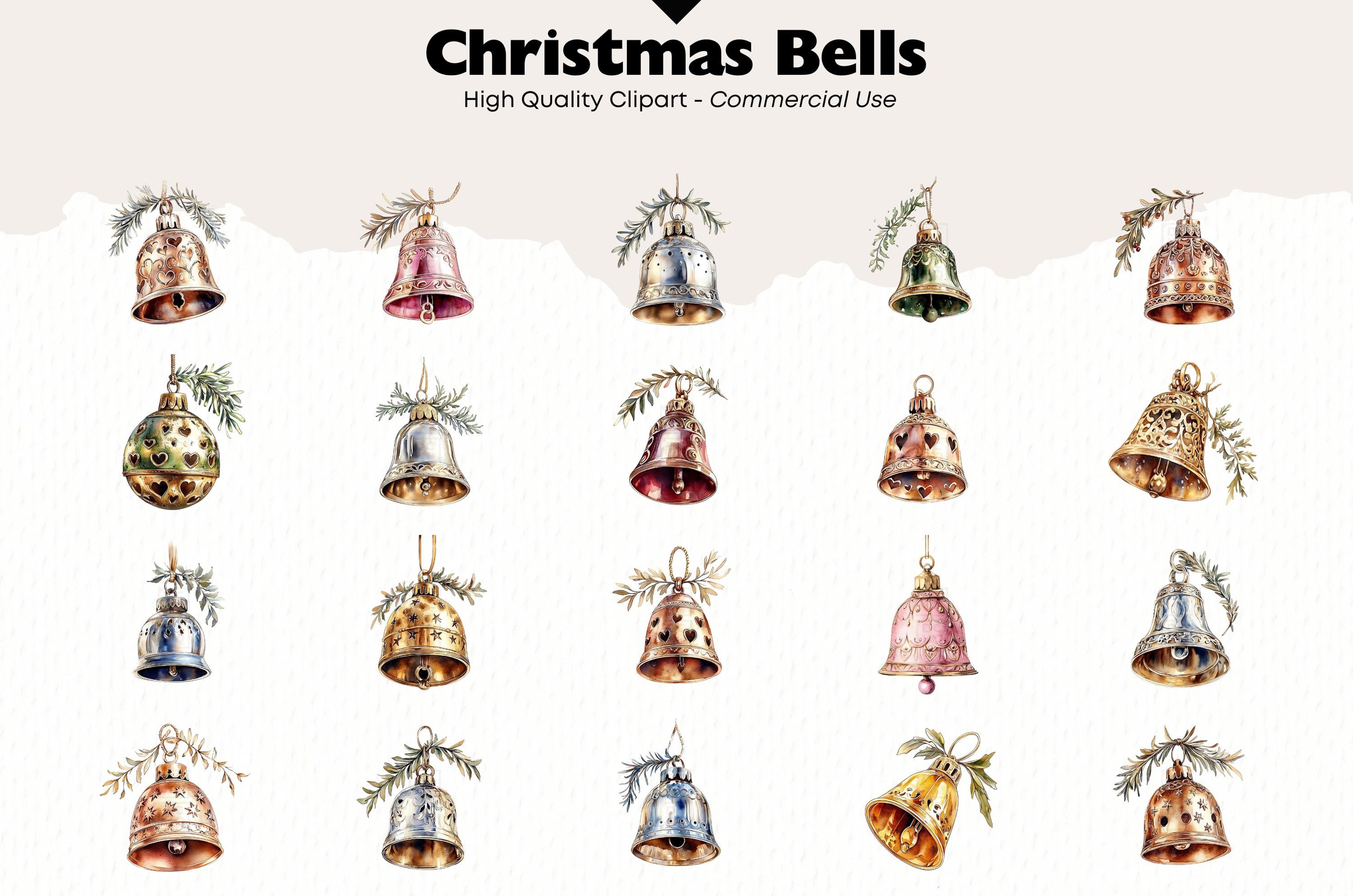 Christmas Bells Clipart PNG, Vintage Holiday Bells for Scrapbooking ...