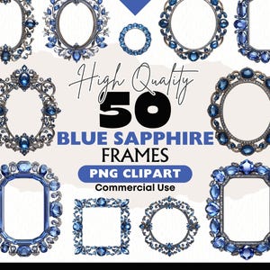 Sapphire Frames Clipart Bundle Vintage Empty Blue Gemstone Borders Graphics Digital Download Ephemera Paper Crafts Scrapbooking Junk Journal