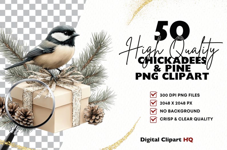 Puede incluir: 50 im&aacute;genes PNG clipart de alta calidad de carboneros y ramas de pino. Las im&aacute;genes son de 300 DPI y 2048 x 2048 p&iacute;xeles. No tienen fondo y son n&iacute;tidas y claras.