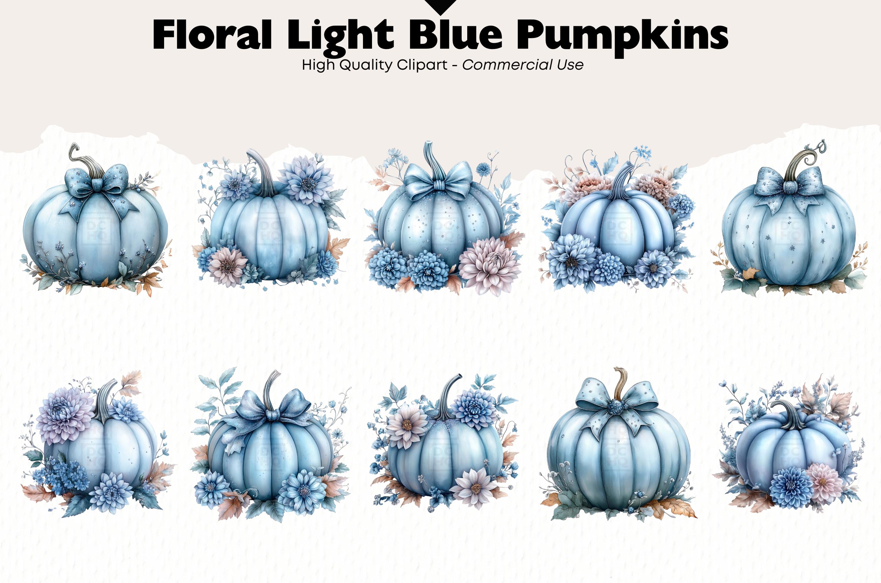 Light Blue Pumpkins Clipart Bundle Autumn Watercolor Png Pumpkin and ...