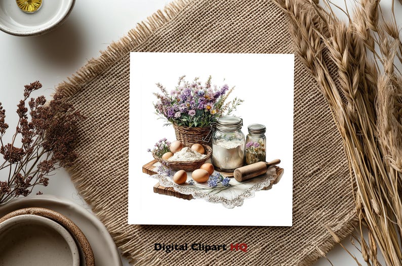 Recipe Graphics Rustic Vintage Rustic Kitchen Scenes Clipart Bundle Romantic Baking Digital ...