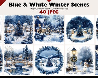 Winter Cabin Clipart Bundle Snowy Landscapes Graphics Digital Download ...
