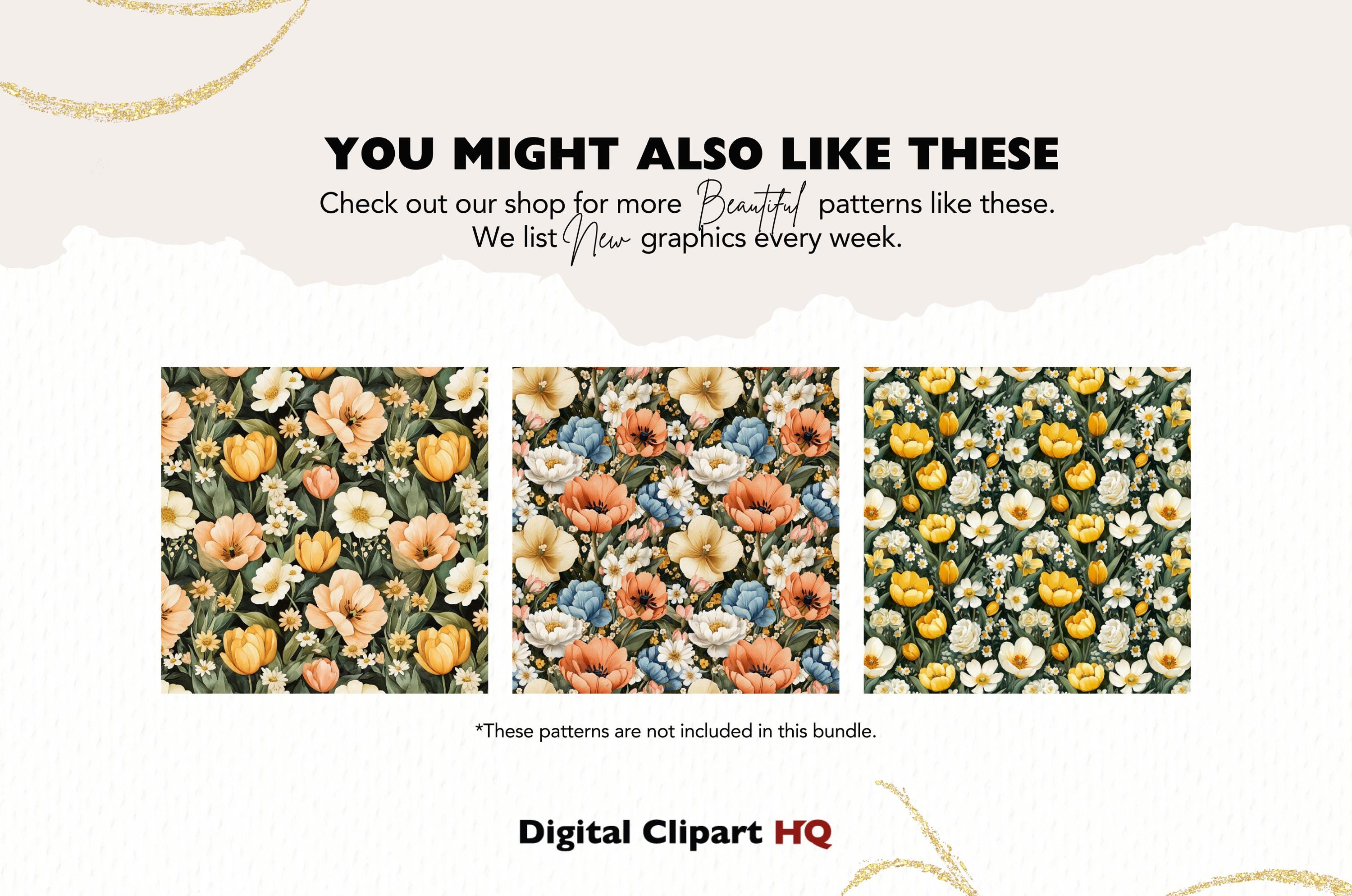 Watercolor Floral Seamless Pattern JPEG Botanical Digital Paper Flower ...