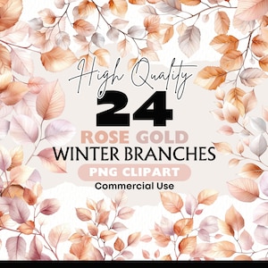 Rose goud wintertak clipart bundel aquarel bessen tak PNG winter roze decor elementen graphics vakantie kale takken digitale bestanden