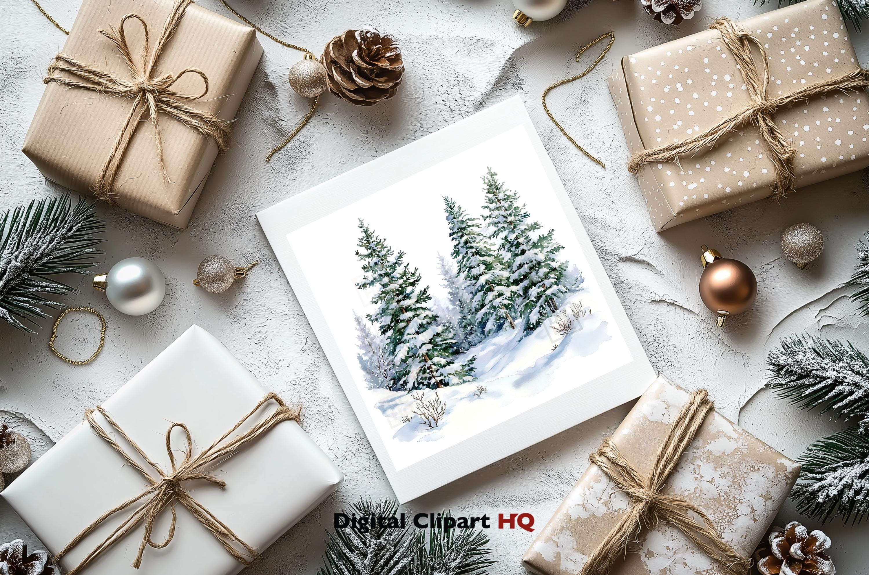 Winter Pine Clipart Bundle Snowy Landscapes Graphics Digital Download ...