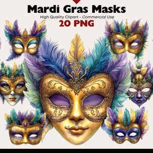 Mardi Gras masker clipart bundel sierlijke carnaval PNG digitale download feestelijke maskerade partij graphics New Orleans Festival scrapbooking