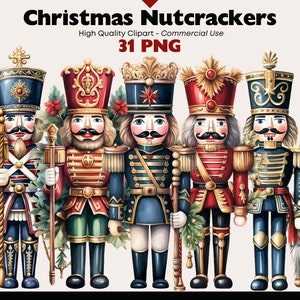 Pacote de clipart de quebra-nozes de Natal, aquarela de Natal, Natal fofo para imprimir, download digital de quebra-nozes, Natal tradicional PNG