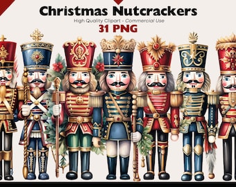 Christmas Nutcracker Clipart Bundle, Yuletide Watercolor, Cute Christmas Printable, Nutcracker Digital Download, Traditional Christmas PNG
