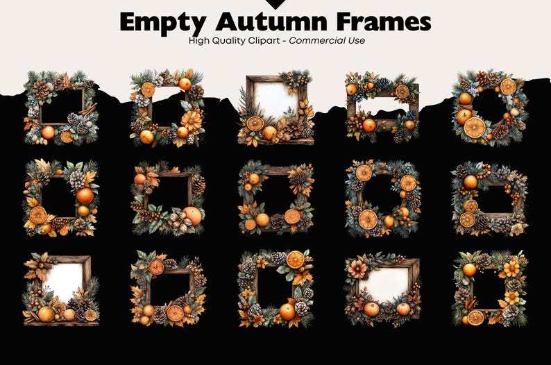 Autumn Frames Clipart Bundle Fall Decoration PNG Watercolor Fall Border ...