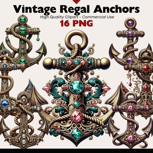 Bundle de cliparts ancre vintage, nautique aquarelle imprimable, ancre en Bronze PNG, téléchargement numérique maritime Antique, créations en papier
