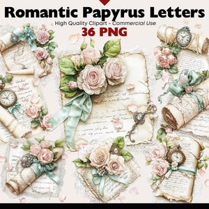 Vintage Romantic Papyrus Letters Clipart Commercial Use Shabby Chic Parchment Scroll Graphics Digital Download Paper Crafts Junk Journal