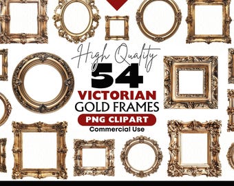 Victorian Gold Frame Clipart Bundle, Vintage Sign Watercolor, Customizable Empty Frame PNG, Elegant Vintage Frame Digitals for Paper Crafts