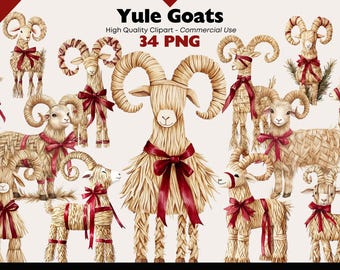 Nordic Yule Goat Clipart Bundle Hygge Winter Graphics Digital Download Scandinavian Christmas Watercolor Clipart Nordic Holiday Decor Png