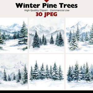 Winter Pine clipart bundel besneeuwde landschappen graphics digitale download jpeg vakantie kunst aquarel kerst bos clipart commercieel gebruik