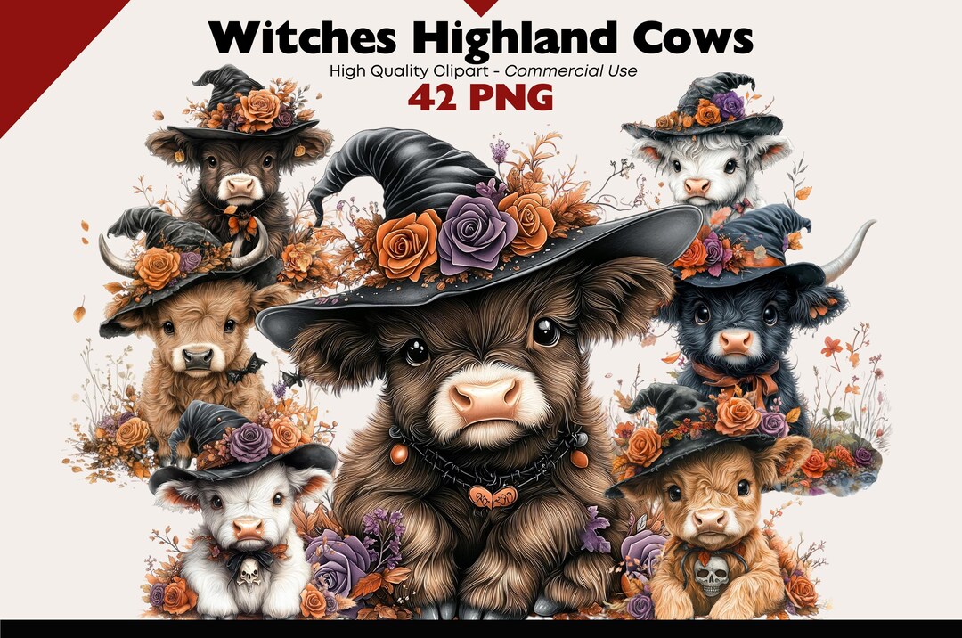 Halloween Highland Cow Clipart Bundle Autumn Decor Elements Scottish ...