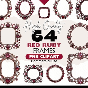 Ruby Frames Clipart Bundle Vintage Empty Red Gemstone Borders Graphics Digital Download Ephemera Paper Crafts Scrapbooking Junk Journal