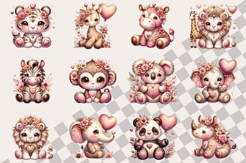 Pink Safari Plush Animal Clipart, Tropical Animal PNG, Watercolor ...