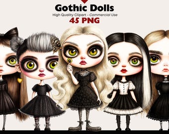 ゴシックドールのクリップアート、透明PNG、不気味な女の子のスツール