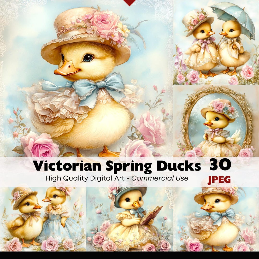 JPEG Watercolor Spring Duck Clipart Set, Printable JPG Victorian ...