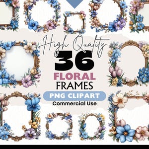 Floral Frames Clipart Bundle Ornate Vintage Empty Borders Graphics Wildflower Wreath Digital Download Ephemera Paper Crafts Scrapbooking
